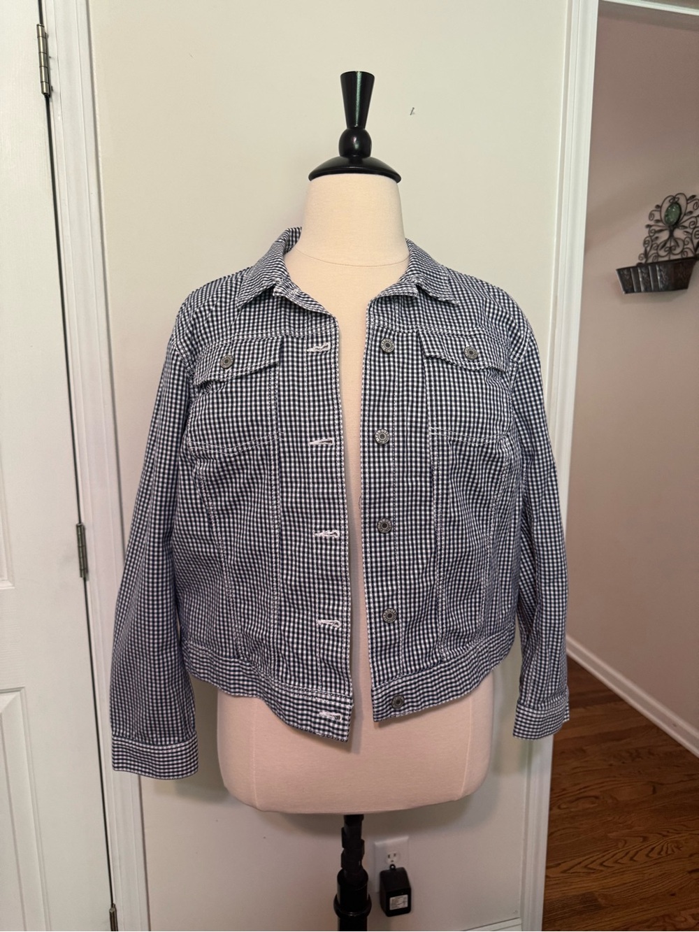 Talbots Navy and White Gingham Jean Jacket